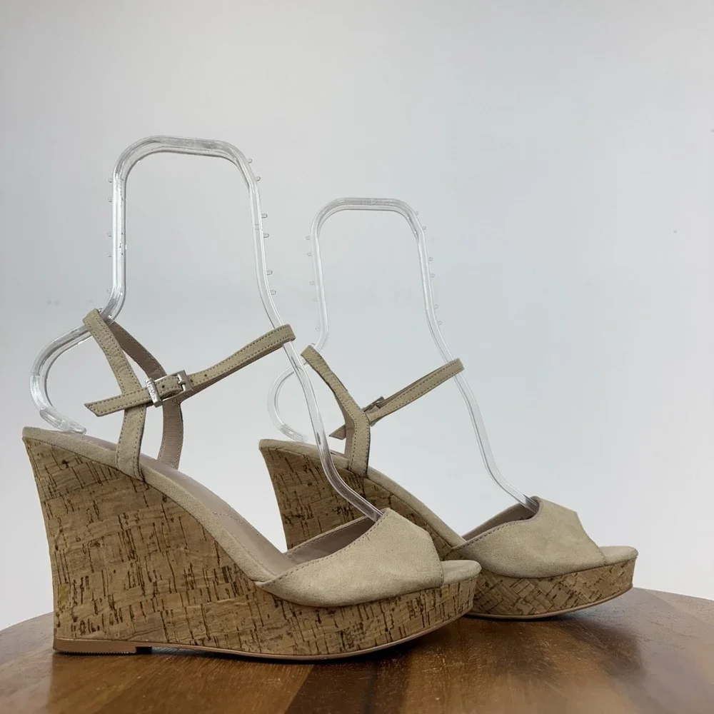 New Womens Charles By Charles David‎ Lambert Beige Platform Wedge Sandals Sz 9 M